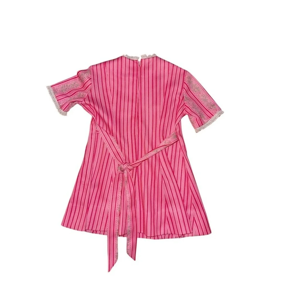 Vtg 60s‎ 70's Girls 2T Pink Striped Flower power Dress Jacket Set Easter Spring